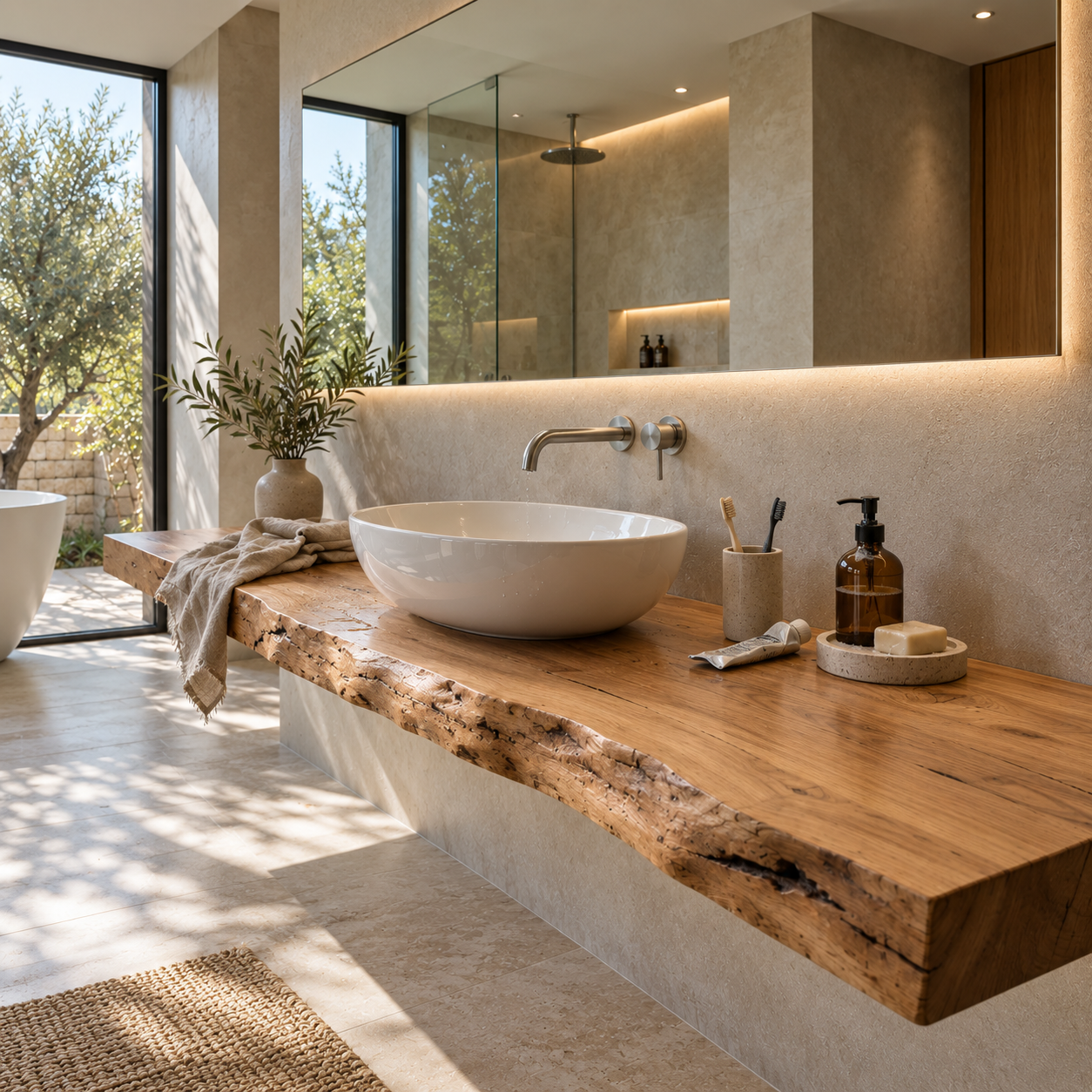 Mensola da bagno, legno massello, pioppo