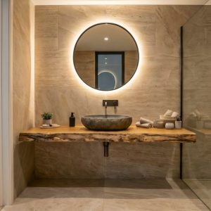 Mensola bagno in castagno massello 140×50 cm, finitura rovere