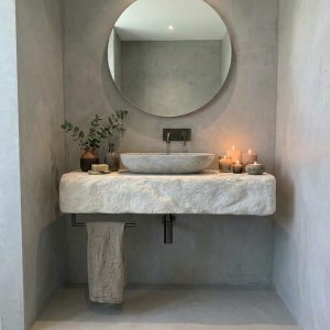 Mensola bagno piano lavabo 140×45 cm effetto roccia bianco crema – Pezzo unico artigianale XLAB Design
