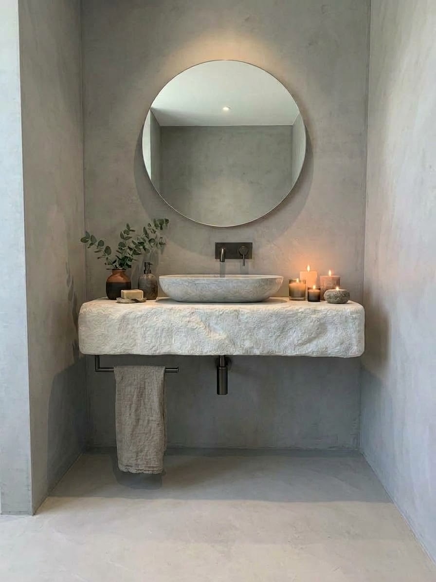 Mensola sospesa per lavabo bagno effetto roccia bianco crema Piano lavabo bagno 140 cm effetto roccia bianco crema XLAB Design