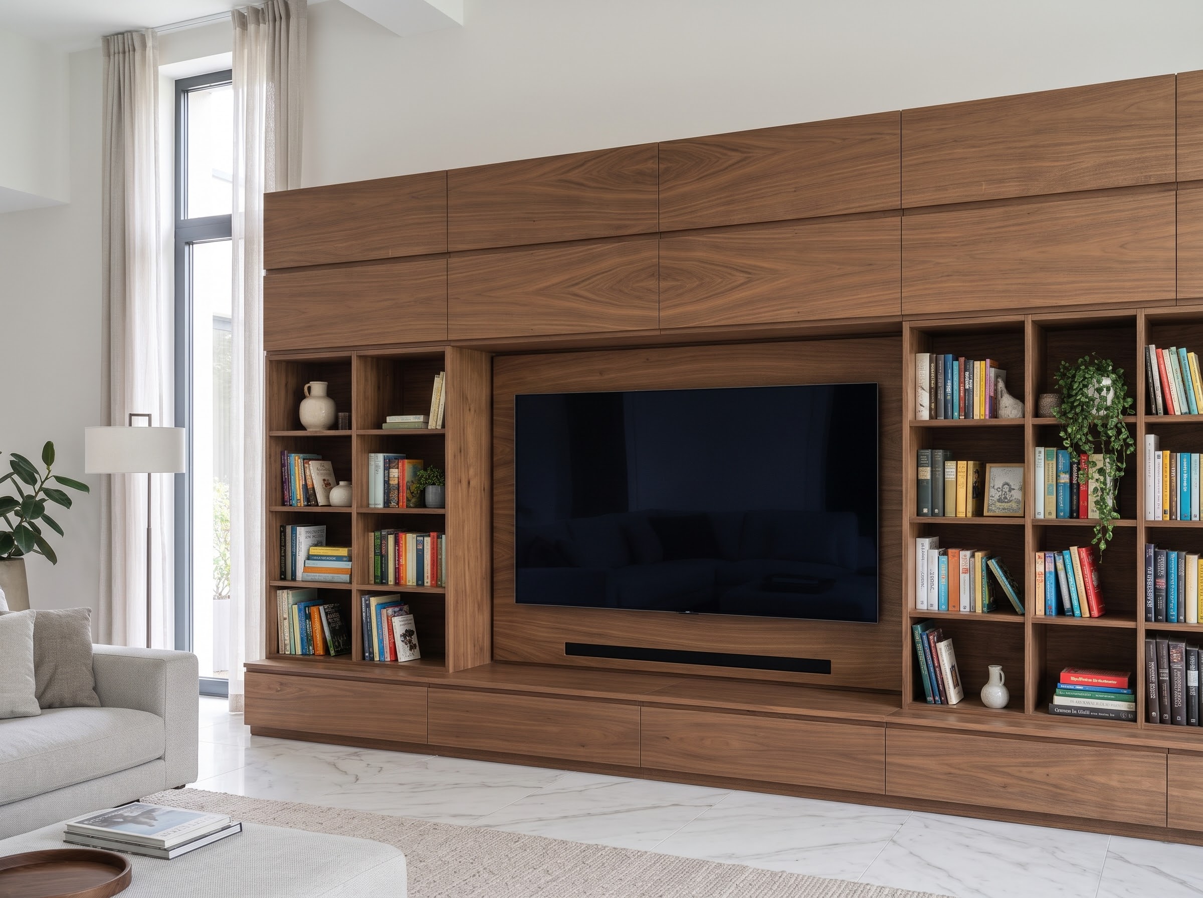 Livingroom parete soggiorno porta tv legno noce nazionale Parete soggiorno noce nazionale su misura